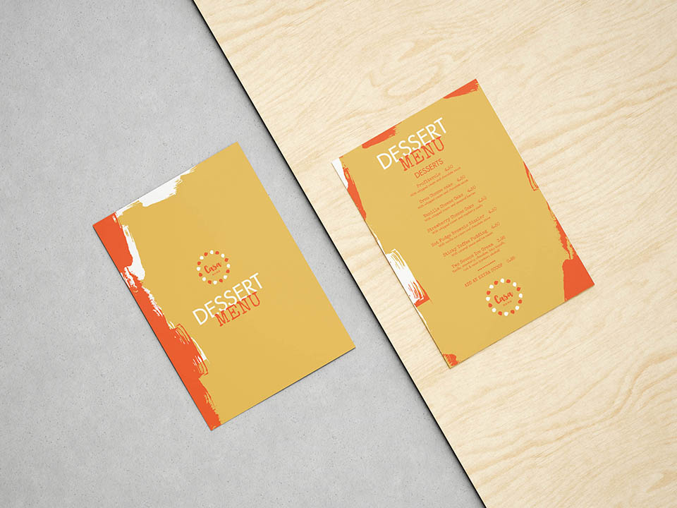 Menus printed on 350gsm card stock with soft touch velvet laminate