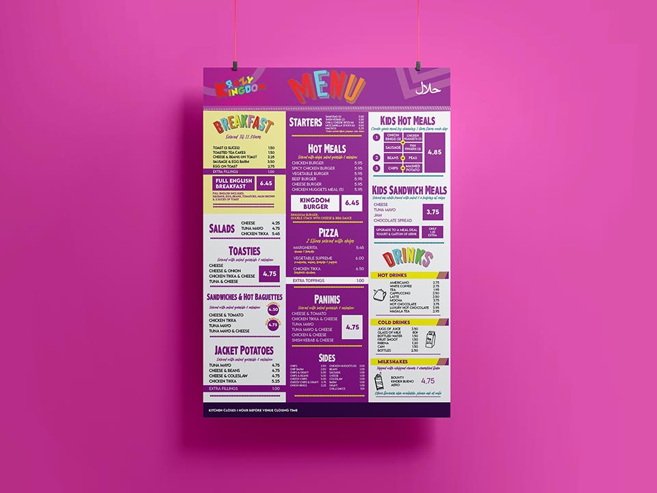Menu designed and printed on gloss media